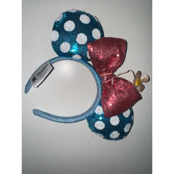 Disney Blue Polka Dot Minnie Mouse Ears Headband sequin Disney park nwt s-l400.jpg main image 4